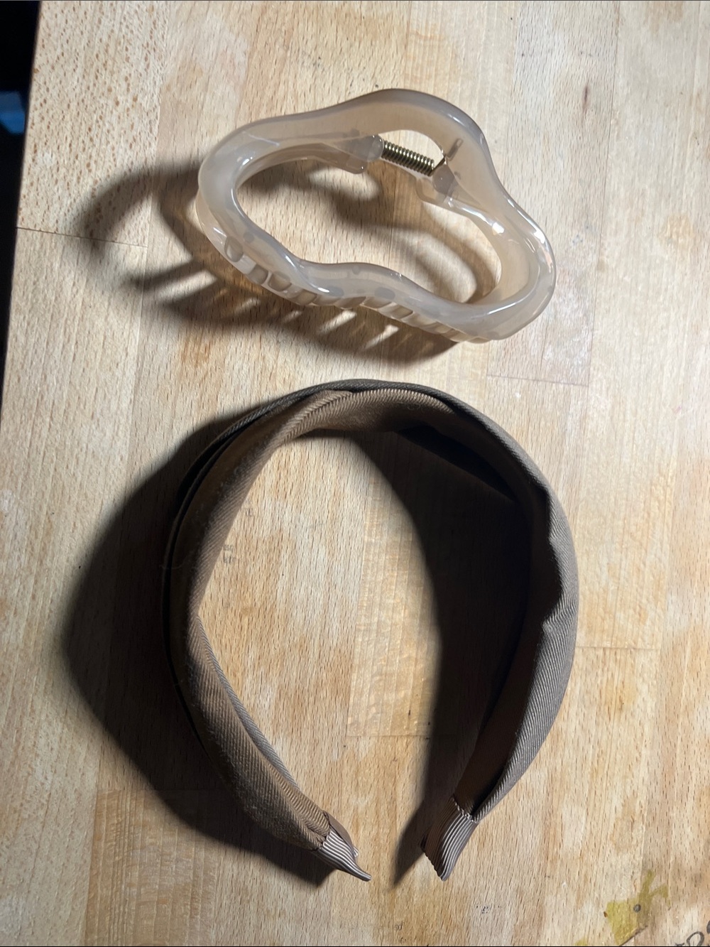 Neutral Tan Padded Headband and Beige Hair Clip Set